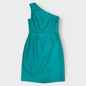 J.Crew One Shoulder Emerald Cocktail Dress | Teal Structured Sheath Mini SP13 XS